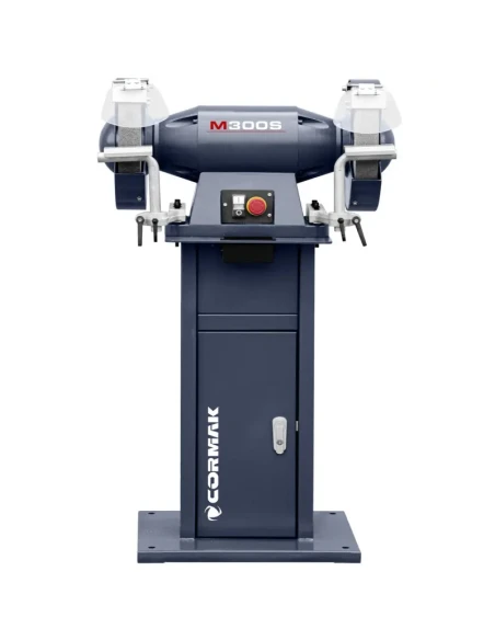 Průmyslová dvoukotoučová bruska CORMAK M300S se stojanem a odsáváním kovových třísek, pilin MDC750 400V