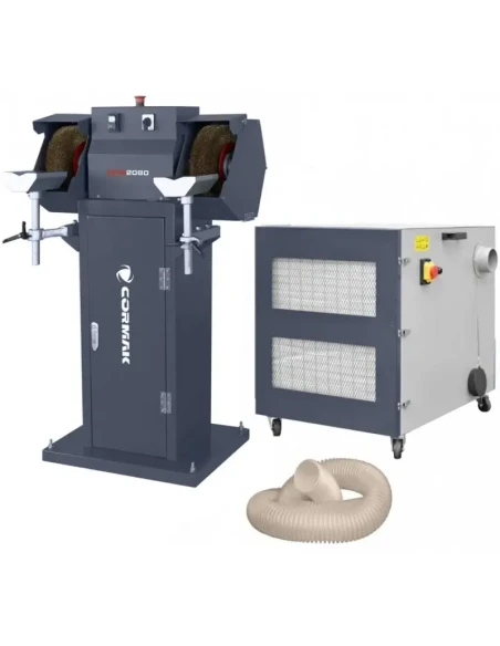 Profesionální dvoukotoučová kartáčová bruska odjehlovačka BMS2080 se stojanem a odsáváním kovových třísek, pilin MDC1500 400V