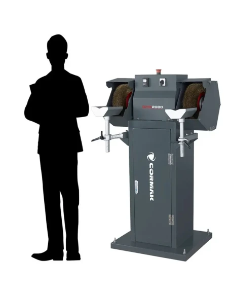 Profesionální dvoukotoučová kartáčová bruska odjehlovačka BMS2080 se stojanem a odsáváním kovových třísek, pilin MDC1500 400V