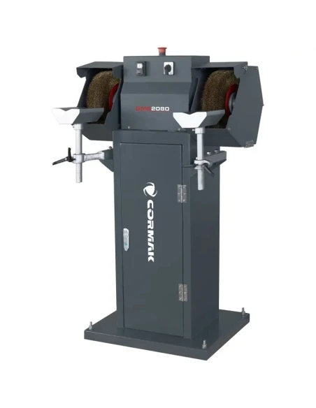 Profesionální dvoukotoučová kartáčová bruska odjehlovačka BMS2080 se stojanem a odsáváním kovových třísek, pilin MDC1500 400V