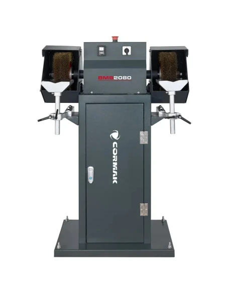 Profesionální dvoukotoučová kartáčová bruska odjehlovačka BMS2080 se stojanem a odsáváním kovových třísek, pilin MDC1500 400V