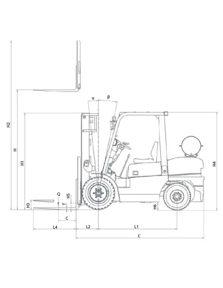 Plynový vysokozdvižný vozík TRIPLEX WS25L45 (nosnost 2500 kg, zdvih 4500 mm)