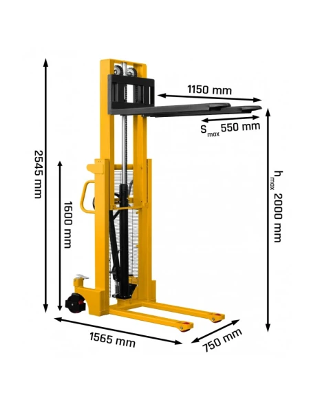 Montovaný paletový vozík WRHS 1020 (nosnost 1000 kg, zdvih 2000 mm)